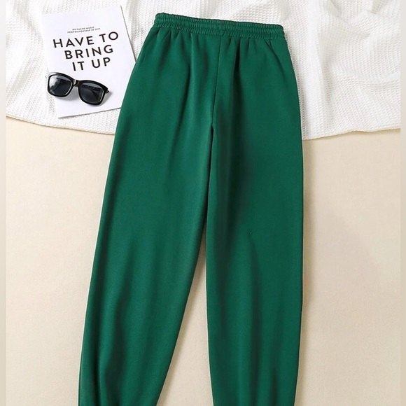 🟪 Solid Drawstring Forest Green Waist Thermal Lined Sweatpants - Picture 7 of 7